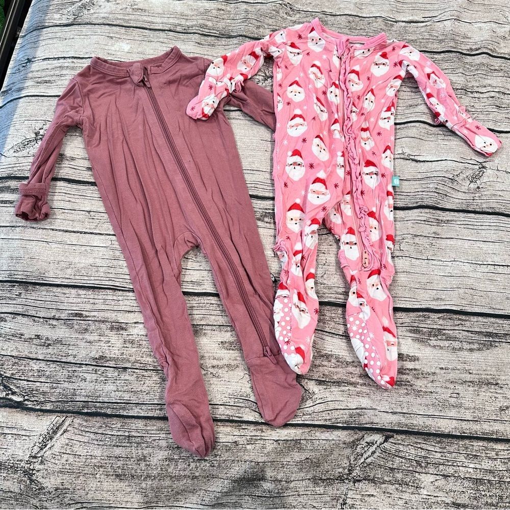 Kyte & MACARON + me Pink and Mauve Kids Bamboo Footies Both Size 0-3